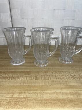 Set Of 3 Diamant Small Mug Clear Glass 4.5" tall x 2.5" Crystal Cut D Handle